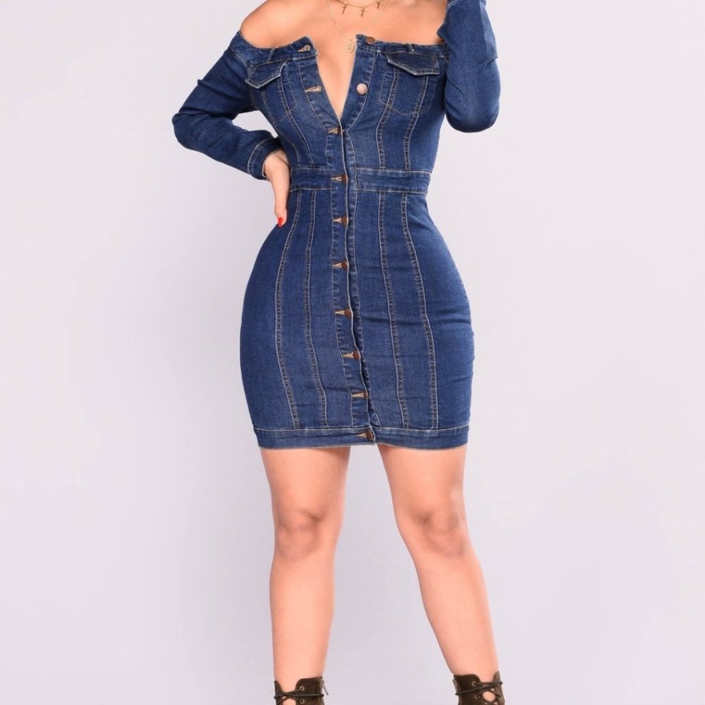 Off Shoulder Blue Jean Dress